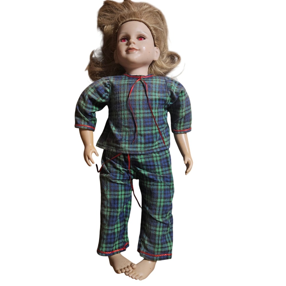 My Twinn 23" Poseable Doll Red Eyes Blonde Hair Plaid Flannel Pajama Collectible